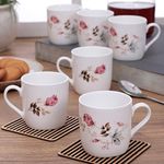 Clay Craft Fine Ceramic, Floral Printed, Tea/Coffee Cups - Set of 6-180 ml Each, Tea Cup Set of 6, Microwave & Dishwasher Safe, Mugs for Coffee, Cups Set of 6, Mug Set, Gift Set, Ideal for Gifting