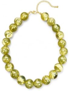 Green Chunky Beaded Necklace, 20mm Round Beads Boho Statement Choker Women