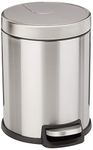 Amazon Basics Round Cylindrical Soft-Close Small Trash Can With Foot Pedal for Bathroom and small space, 5 Liter/1.3 Gallon, Brushed Stainless Steel