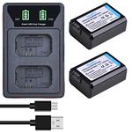 DuraPro 2 Pack NP-FW50 Replacement Battery + LED Built-in USB Charger Compatible with Sony Alpha a6500, a6300, a6000, a7s, a7, a7s ii, a5100, a5000, a3000, a7r, a7 ii, NEX 3/5/7 Series