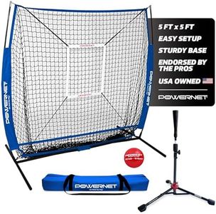 PowerNet 5x5 Practice Net + Deluxe Tee + Strike Zone + Weighted Training Ball Bundle (Royal Blue) | Baseball Softball Pitching Batting Coaching Pack | Work on Pitch Accuracy | Build Plate Confidence