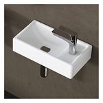 MEJE 16-Inch Wall Hung Bathroom Corner Basin Sink, Small Bathroom Sink, Ceramic White Rectangle Wash Basin (Right Hand)