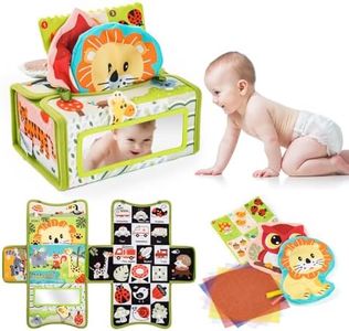 Jollybaby Mystery Tissue Box Toy for Baby 0-6-12 Month with Tummy Time Mirror Toy, Montessori Sensory Learning Toy for 1 Year Old Infant with Teether Crinkle Paper, High Contrast Toy for Newborn Gift