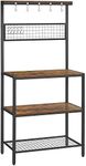 VASAGLE Bakers Rack, Coffee Bar, Kitchen Storage Shelf Rack with 10 Hooks, 3 Shelves, Adjustable Feet, for Microwave Oven, 15.7 x 33.1 x 66.9 Inches, Industrial, Rustic Brown and Black UKKS17BX