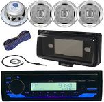 Single DIN Marine Motorsports Bluetooth USB AUX AM/FM Radio Stereo CD Player Receiver + 4X 400W 6.5" Silver Coaxial Speakers + Radio Antenna + 16g 50FT Speaker Wire