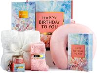 Birthday Gift Basket for Women - Happy Birthday Gift Basket For Her w/Memory Foam Pillow, Blanket, Candle, Socks, Journal, and Card - Curated Birthday Gift Set and Happy Birthday Gift Box for Women