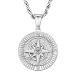 KRKC&CO Men’s Pendant Necklace, Compass Stainless Steel Chain with Pendant, Medallion Medal Coin Pendant Necklace for Men and Boys