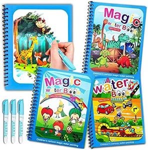 3 Pack Magic Water Painting Books, Reusable Water Coloring Book for Kids, Doodling Paint with Water Magic Pen Painting Board