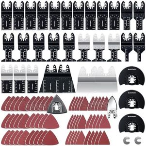 96 Pack Oscillating Saw Blades, CONNOO Oscillating Tool Blades with Sandpaper, Multitool Blades for Wood Metal Plastics Quick Release Multi Tool Blades Kits for Makita, Ryobi, Rockwell