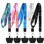 Chinco 5 Pieces Phone Lanyard Universal Adjustable Neck Straps with Phone Pads Phone Lanyard Crossbody for Phone Case Keys ID Compatible with iPhone and Most Smartphones (Bright Color,Marble Pattern)