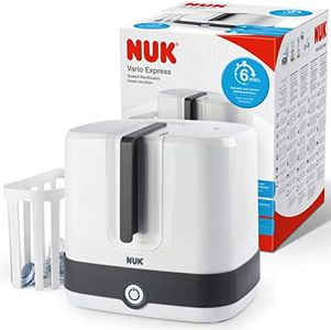 NUK Vario Express Bottle Steriliser | Steam Sterilises up to 6 Baby Bottles & Accessories in 6 Minutes | Auto Switch Off | Removable Basket & Poles | UK 3 Pin Plug