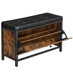 VASAGLE Shoe Bench, Padded Shoe Storage Bench, 2-Row Drawer for 6 Pairs of Shoes, Rustic ULSB049B01