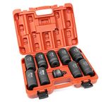 NEIKO 02531A 10 Piece 12 Point Socket Set 1/2” Drive, Lug Nut Remover, Spindle Nut Socket, Axle Nut Socket Set, Metric 29-39mm Socket 1/2 Drive Impact Set, Cr-Mo Impact Adapter, 3/4" -1/2” Reducer