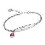 linnalove-Pre-engraved Simple Rolo chain Medical alert id bracelet for Women(Steel-PENICILLIN)