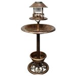 SOLAR BIRD HOTEL GARDEN BIRDS FEEDER & BATH WITH LIGHT ORNAMENTAL TABLE STATION