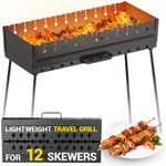 Charcoal Grill for 12 Skewers - Portable Barbecue Camp Grills - Mangal schaschlik - Foldable Metal Mangal - Kebab Shish - BBQ for EDC Picnic Outdoor Cooking Camping Hiking N12…