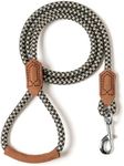 Mile High Life | Premium Leather Handle Dog Leash | Strong Rope Leash | Zinc Alloy Strong Clasp | Small Medium Large Dogs | 4/5/6 Feet(Black Khaki, 48 Inch (Pack of 1))