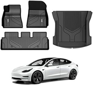 3W Floor Mats and Cargo Liner Compatible for Tesla Model 3 (2021-2023) TPE All Weather Custom Fit Floor Liner and Cargo Mats1st and 2nd Rows Car Mats and Trunk Liner Black Floor Mats+Rear Trunk Mat