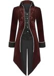 Men’s Medieval Steampunk Tailcoat Gothic Victorian Jacket Vintage Frock Coat Halloween Cosplay Costume (Red, L)