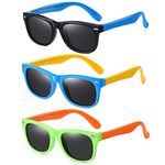 DYLB Kids Polarized Sunglasses for girls boys 3 Pack, Flexible TPEE Rubber Frame for Children Age 3-9 (Black Blue+ Blue Yellow +Mint Green Orange)