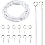 INCREWAY Curtain Wire with Hooks, 5 Metres White Window Cord Expanding Cable with 6 Eye Hooks and 6 Hooks