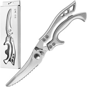 BETUREEIU Poultry Shears, Heavy Duty Kitchen Scissors with Spring Loaded & Serrated Edge, Ultra Sharp Multipurpose Stainless Steel Kitchen Shears for Cutting Chicken, Fish, Bone, Meat (Silver)