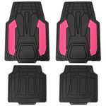 FH Group Automotive Floor Mats, Heavy-Duty Rubber Floor Mats for Cars Stripe Design, Universal Fit Full Set, Climaproof Floor Mats, Trimmable Floor Mats for Most Sedan, SUV, Truck Floor Mats Pink