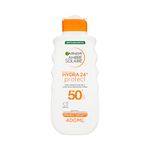 Garnier Ambre Solaire Hydra 24H Protect Lotion SPF50+ 400ml, Up To 24H Hydration With Vitamin E, Non Greasy Fast Absorption, Water Resistant, Cruelty-Free International Approved