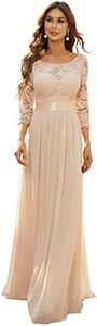 Ever-Pretty Vestito Donna Elegante Cerimonia 3/4 Manich Stile Impero Maxi Linea ad A Pizzo Chiffon Abiti da Damigella Arrossire 46