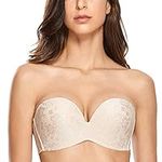 DELIMIRA Women's Slightly Lined Lift Great Support Strapless Bra Plus Size Beige 34DD