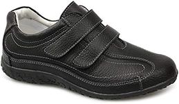 Boulevard Leather Fulfit Twin Touch Fastening X Wide EEE Fitting Trainer Shoes - Black Leather, Ladies UK 6 / EU 39