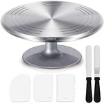 GDDGCUO Cake Stand, Aluminium Alloy Cake Turntable, 12" Revolving Cake Decorating Stand, with 2 Icing Spatulas, 3 Icing Smoother, for Pastries, Cupcakes and Cake Decorations