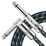 SONICAKE Braided Guitar Cable 3m/10ft Guitar Instrument Cable 6.35mm 1/4" Right Angle to Straight Black Blue