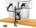 Ergounion Triple Monitor Mount, Holds Screens up to 40 Inches and 25 lbs, Fully Adjustable 3 Monitor Desk Mount with C-Clamp and Grommet Base, Aluminum, Black