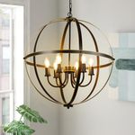 DLLT 6-Light Orb Chandelier Black and Gold Globe Pendant Lights Industrial Sphere Pendant Lighting Over Island Adjustable Pendant Light with Metal Cage for Dining Room Foyer E12 Base Bulbs Not Incl