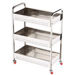 Swadhin Stainless Steel 3-Tier Folding Perforated Trolley Portable Design 3 Layer Fruit and Vegetable Basket Modern Kitchen Storage Rack with Wheels Bathroom Organizer Holder Stand for Kitchen