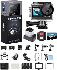 AKASO Action Camera Bundle with Brave 4 Pro 4K30fps Sports Camera, 64GB MicroSD U3 Card, Remote Control, Waterproof Case, 2x1350mAh Batteries, Charger and Other Accessories