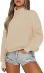 PINSPARK Sweatshirts for Womens 2024 Long Sleeve Turtleneck Fall Outfits No Hood Pullover Tops with Pockets Thumb Hole,Apricot X-Large