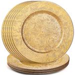 ZOOFOX 12 Pack Gold Charger Plates, 13" Plastic Round Antique Plate Charger for Dinner Plates, Floral Charger Plates for Wedding Dinner Party Table Setting Decor