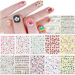 Cute Nail Stickers Little Girls 12 Sheets Self-Adhesive Nail Decals Christmas Flowers Leaves Animals Plants Fruits Nail Art Decoration for Woman