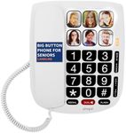 SMPL Hands-Free Dial Photo Memory Corded Phone, One-Touch Dialing, 3-Level Permanent Volume Adjust, Large Buttons, Flashing, Perfect for Seniors, Alzheimer's, Dementia (White - 6 - Enhanced Headset)