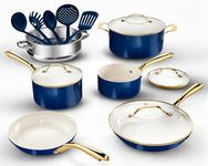 GOTHAM STEEL 15 Pc Ceramic Pots and Pans Set Non Stick, Kitchen Cookware Sets, Pot and Pan Set, Ceramic Cookware Set, Non Toxic Cookware Set, Non Stick Pots and Pan Set, Dishwasher Safe - Navy