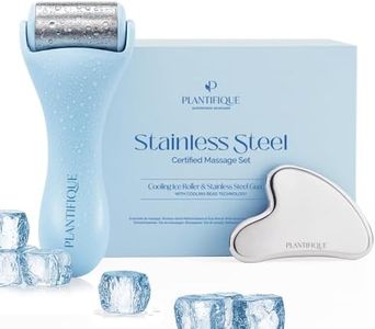 PLANTIFIQUE Skincare Ice Roller e Gua Sha Set in Acciaio Inossidabile - Massaggiatore per Viso e Corpo con Crioterapia - Guasha e Rullo in Inox per Uomo e Donna - Roll Massaggio Facciale e Occhiaie