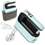 Yomelo 9-Speed Digital Hand Mixer Electric, 400W Powerful DC Motor, Baking Mixer Handheld with Snap-On Storage Case, Touch Button, Turbo Boost, Dough Hooks, Whisk (Ice Blue)