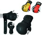 EVO Maya Hide Leather MMA Grappling Gloves UFC Cage Fighting Sparring Glove Training (Black & Red, Small)