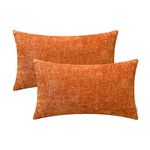 CaliTime Pack of 2 Cozy Pillow Covers Cases for Couch Sofa Home Decoration Solid Dyed Soft Chenille 12 X 20 Inches Burnt Orange