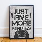 RED OCEAN Funny Boys Bedroom Wall Art Gaming Gifts Gaming Sign Man Cave Decor Son Dad Gifts (A4 Print with Black Frame - Five More Minutes XB)