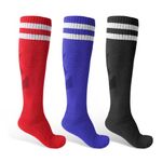 3 Pairs Soccer Socks, Sport Knee High Socks Calf Compression Athletic Socks for Adult Men and Women Football, Running (A style (3 colours))