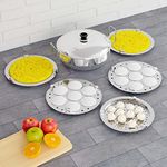 QSEC 3-in-1 Stainless Steel idli maker Induction triply base Idly Cooker Multi Kadai idly Steamer dhokla cooker | 5mm thick Base All-in-One Big Size with 5 Plate | 2 idli | 2 Dhokla | 1 Patra | Induction & Gastop Compatible | Sandwich Bottom Multipurpose kadai