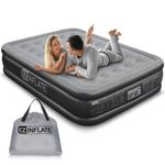 EZ INFLATE Dual Pump Technology Air Mattress With Built In Pump, Luxury Size Airbed, Inflatable Mattress For Home Camping Travel, Blow Up Bed, Queen Black & Grey